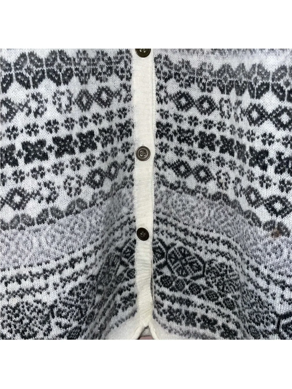 Free People Black White Angora Wool Nordic Fair Sweater Button Size S